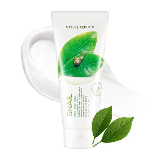 Nature Republic Fresh Herb Snail Cleansing Foam Hydration & Moisturizing Daily Makeup Remover, Nighttime Foaming Pore Cleansing Aloe Face Wash, 170ml