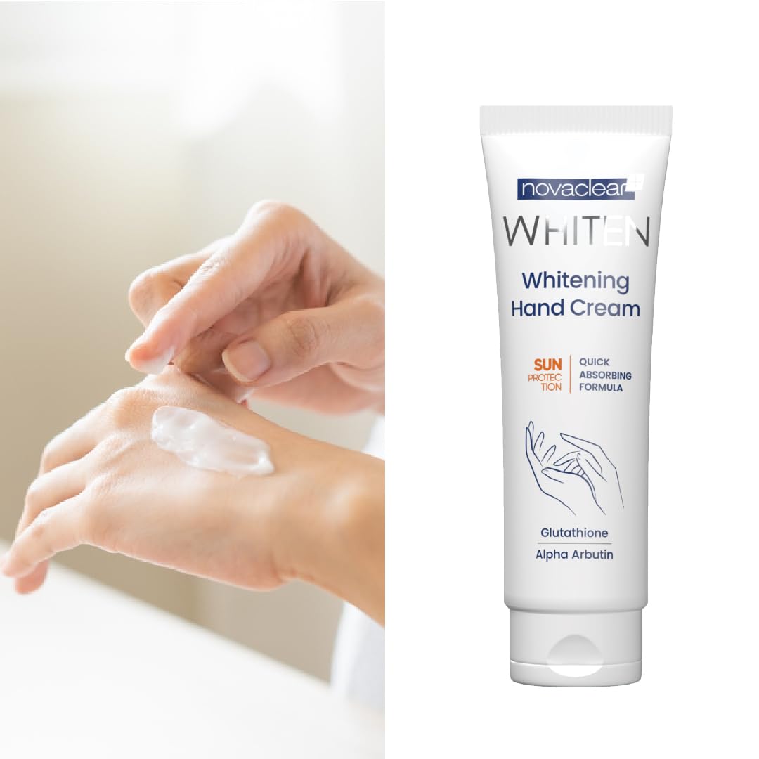 Novaclear Whitening Hand Cream with Glutathione, Alpha Arbutin, Shea Butter, Sweet Almond Oil, and SPF. for hand hyperpigmentation and dark spots, maximum sun protection and moisturizing.