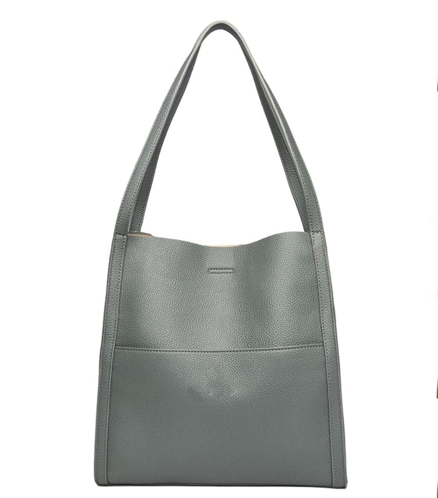 EXNOX Women Waterproof Large Capacity Handbags,Solid Color Simple Genuine Leather Shoulder Bag, Genuine Leather Totes (Green)