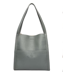 EXNOX Women Waterproof Large Capacity Handbags,Solid Color Simple Genuine Leather Shoulder Bag, Genuine Leather Totes (Green)
