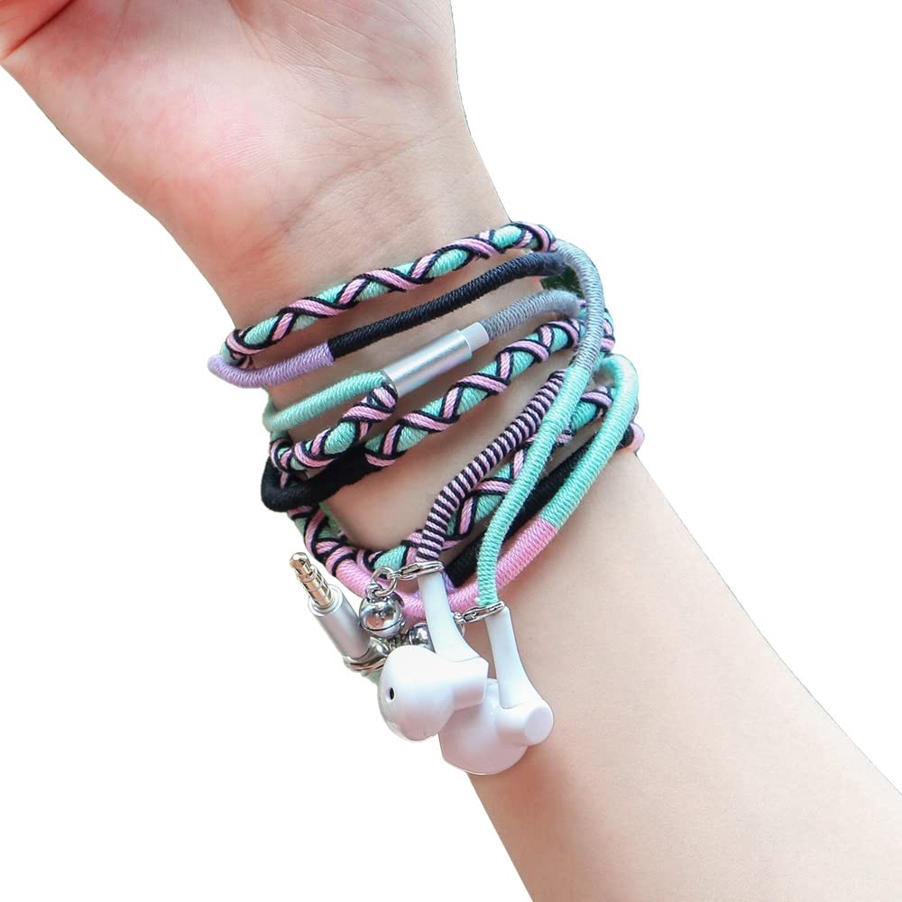 URIZONS Wired 3.5mm Kids Bracelet Earphones Earbuds - in Ear Braided Wristband Headphones with Microphone for iPhone, Samsung PC Android Braided Corded Bracelet(8#)