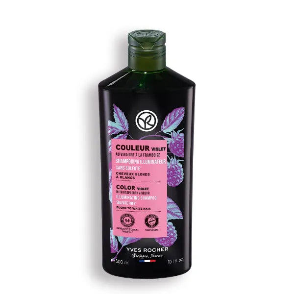 Yves Rocher Color Violet with Raspberry Vinegar Illuminating Shampoo Sulfate Free Blond to White Hair - 300 ml. / 10.1 Fl.Oz