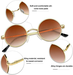 KANASTAL Hippie Round Polarized Sunglasses for Women Men, Small Circle Sun Glasses Classic Vintage Retro Shades Metal Frame UV400 Protection