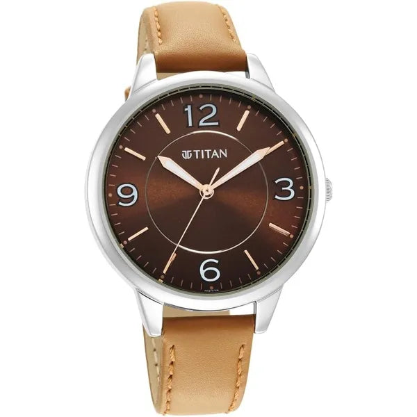 Titan Women's Quartz Watch with Analog Display and Leather Bracelet 2617SL03, Brown/Tan, Modern