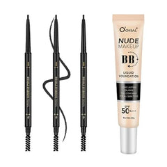 O'CHEAL 3 Pcs Waterproof Eyebrow Pencil Dark Brown and Nature BB Cream with SPF 50+ | Full Coverage