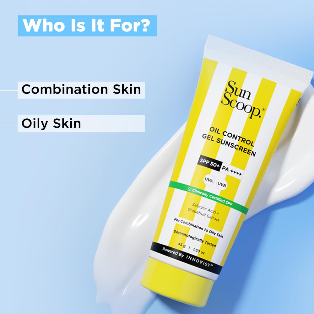 Sunscoop Oil-Control Gel Sunscreen | SPF 50+, PA++++ | Mineral Oil & Petroleum Free | Controls Excess Oil | Unclogs Pores | Anti-ageing | Lightweight | 45 g…