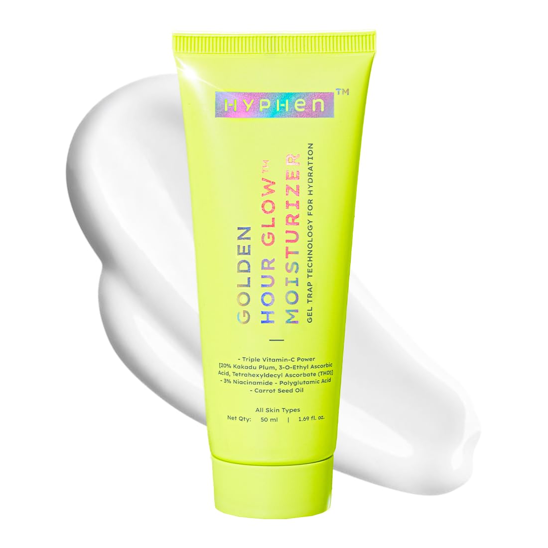 Hyphen Brightening Face Moisturizer with THD- 20% Kakadu Plum, Highly Stable Vitamin C| 3% Niacinamide- Dark Spots & Pigmentation | Lightweight Gel Cream Moisturizer for Dry, Oily, All Skin Type -50ml