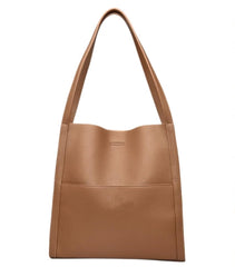 EXNOX Women Waterproof Large Capacity Handbags,Solid Color Simple Genuine Leather Shoulder Bag, Genuine Leather Totes (Khaki)