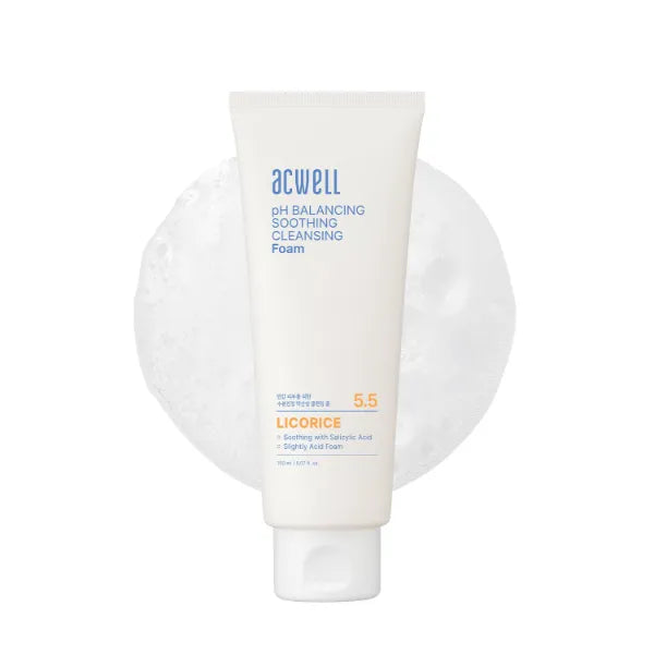 ACWELL pH Balancing Soothing Exfoliating Cleansing Foam 5.1 fl.oz. - AHA BHA PHA Exfoliating and Calming Facial Cleanser for Sensitive Skin, pH 5.5, Calms Acne and Blemishes, Moisturizing Bubble Foam