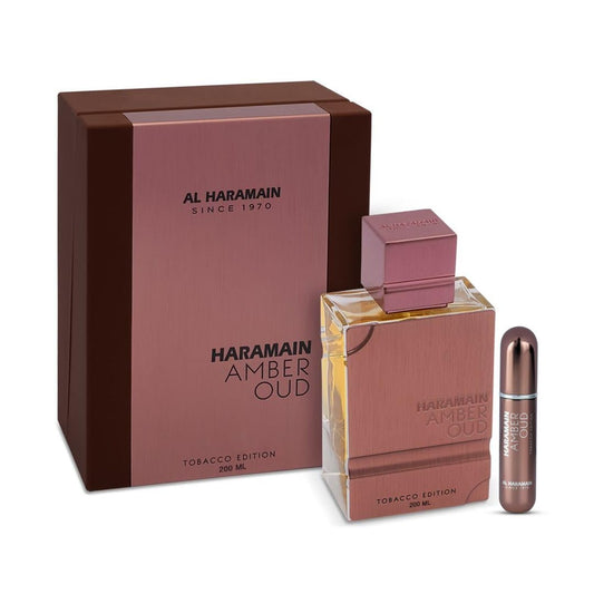 Al Haramain Amber Oud Tobacco Edition 200ML Eau De Parfum + Refillable Atomizer, Long Lasting Arabic Fragrances for Men & Women, Luxury Oriental Spicy Perfume with Tobacco, Vanilla & Warm Woods