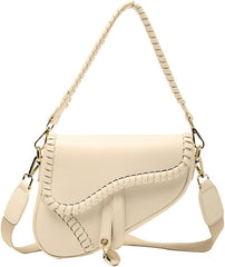 PURFANREE Women Trendy Saddle Shoulder Bag Clutch Purse Underarm Handbag Satchel HandBag Crossbody Bag - Cream
