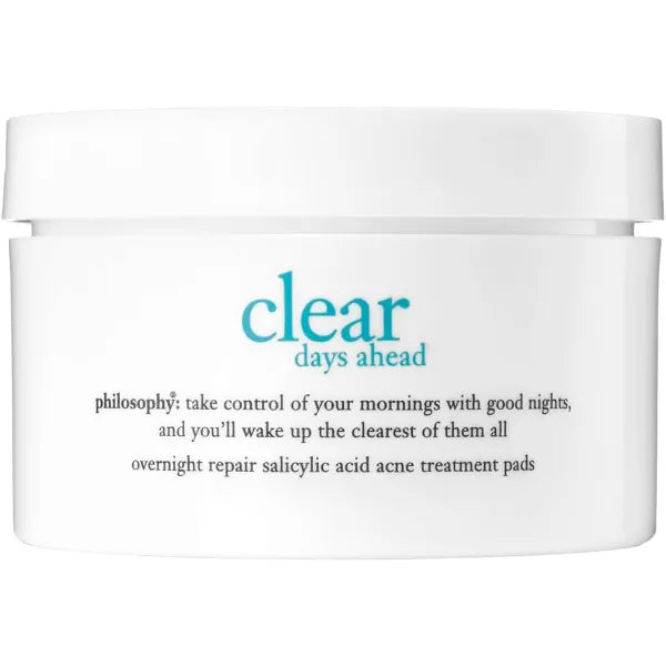 philosophy clear days ahead overnight repair acne treatment pads with salicylic acid, remove dead skin cells to keep pores clear and prevent future breakouts - 60 ct