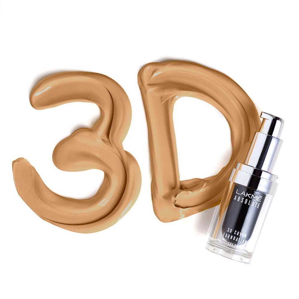 Lakmé Absolute 3D Cover Liquid Foundation Velvet Finish, Cool Tan, 15ml