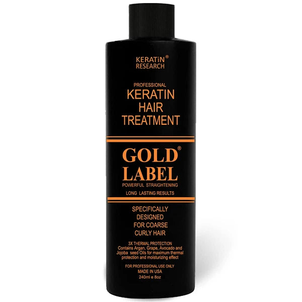 KERATIN RESEARCH Keratin Hair Straightening Treatment by Keratina Chocolate Gold Label 240ml, Improved Formula Specifically Designed for Thick Curly Hair Types (Black, African, Dominican, and Brazilian)