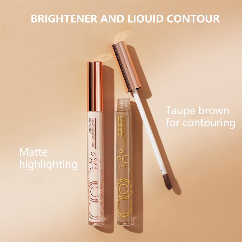 Liquid Contouring Stick, Azonee Concealer Contour Highlighter Stick, 2 Colors Contour Stick Concealer Full Coverage Liquid For Eyes And Dark Circles, Long Lasting Waterproof, Matte Finish Makeup