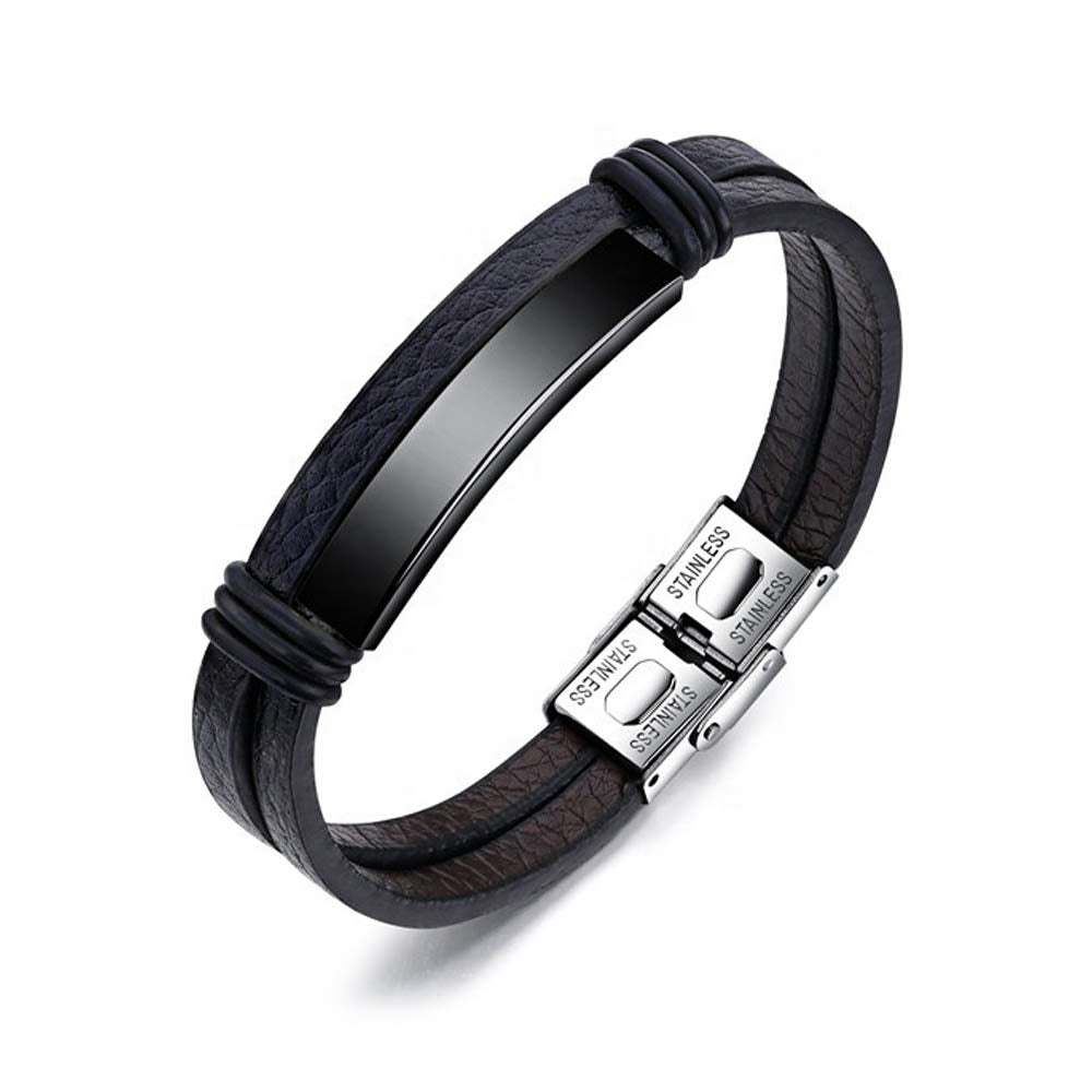 CURREN Watches Men Quartz Leather Chronograph Watch and Fashion Bracelet Set Blue Watches for Men Luxury Wristwatch Gifts (Black)