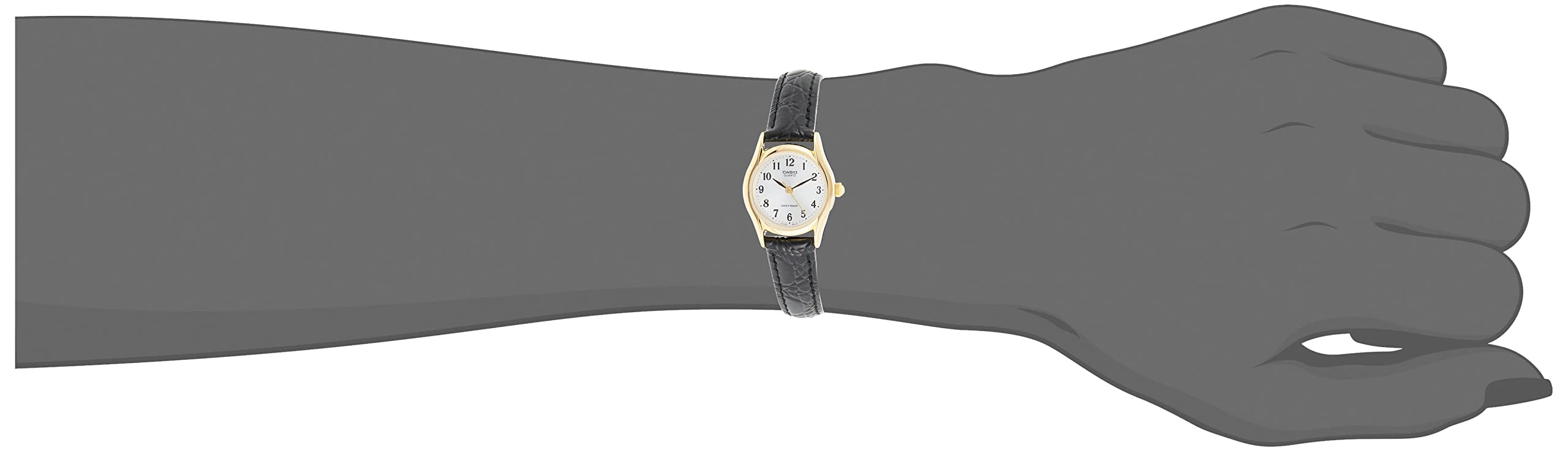 Casio Womens Quartz Watch, Analog Display and Leather Strap Black/Gold/White