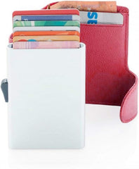 Santhome Card Holder Wallet, Mens Minimalist Slim Metal RFID NFC Blocking Contactless Card Protector Security Pop up wallet (Pink)