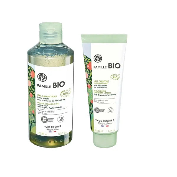 Yves Rocher Ultra-Nourishing Milk for Body & Hands Soft Cleansing Gel for Body & Hair Set of 2 - Deep Hydration Fast-Absorbing Moisturizing for Soft Skin – 250 ml / 8.4 fl oz / 390ml / 13.2 fl oz