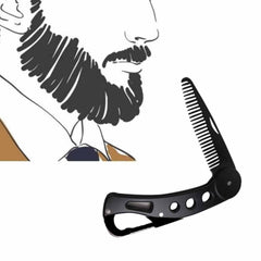 Tazweeq Men's Grooming Stainless Steel Folding Beard Comb, Anti-Static Hair Styling Pocket Beard Comb (Black)