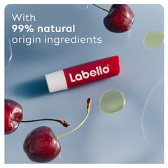 Labello Cherry Shine Lip Balm, 24H Melt-In Moisture, with Shea Butter and Natural Oils Enriched with Vitamins, with Natural Ingredients, Mineral Oil Free, Vegan, 4.8g