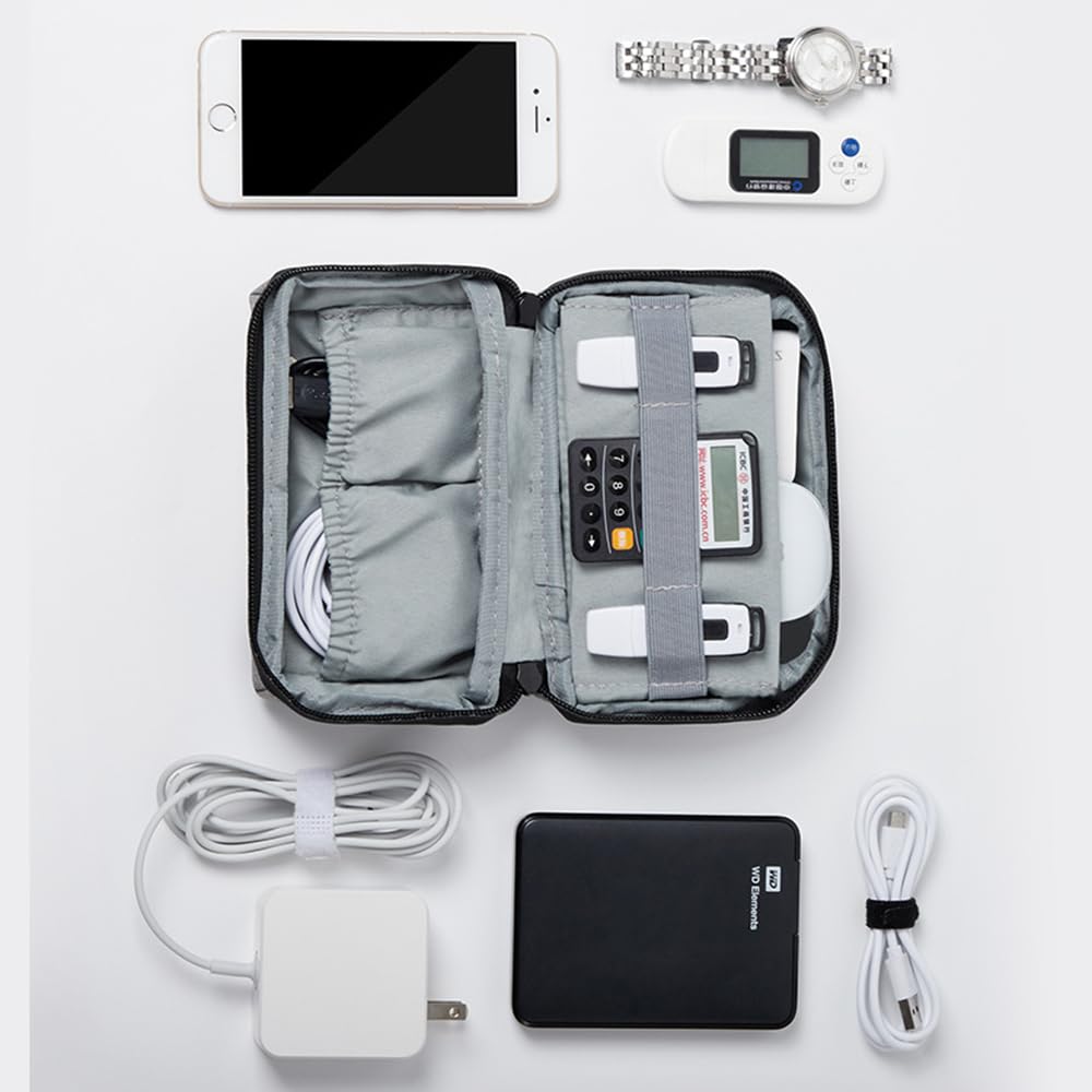 Boona Electronic Organiser Case, Splash-Proof Accessory Bag, Gadget Storage Bag, USB Cable Organiser, Travel-Friendly, Grey-L