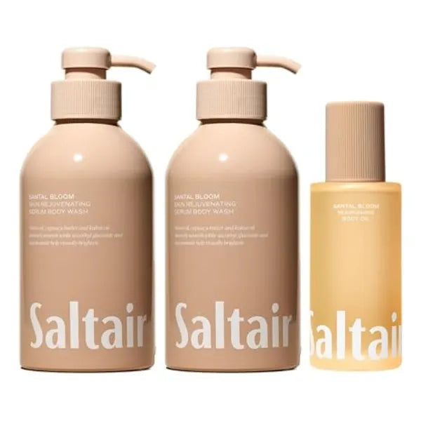 Saltair Body Oil and 2 Pack Body Wash Set Moisturizing Cleanser and After Shower Skincare Duo Santal Bloom Scent