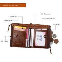 SLGOL Leather Wallet for Men, Bifold Wallet with Zipper Large Capacity Mens Wallet Vintage Wallet for Father Husband Son Gifts (Coffee)