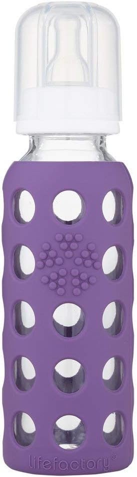 Lifefactory Glass Baby Bottle 9oz and 2 Transitioning Sippy Caps (Grape)