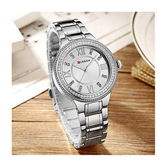 Curren 9004 Quartz Movement Round Dial Stainless Steel Strap Waterproof Women Wristwatch - Silver