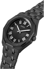 GUESS Men's 42mm Watch - Silver Tone Strap Black Dial Silver Case