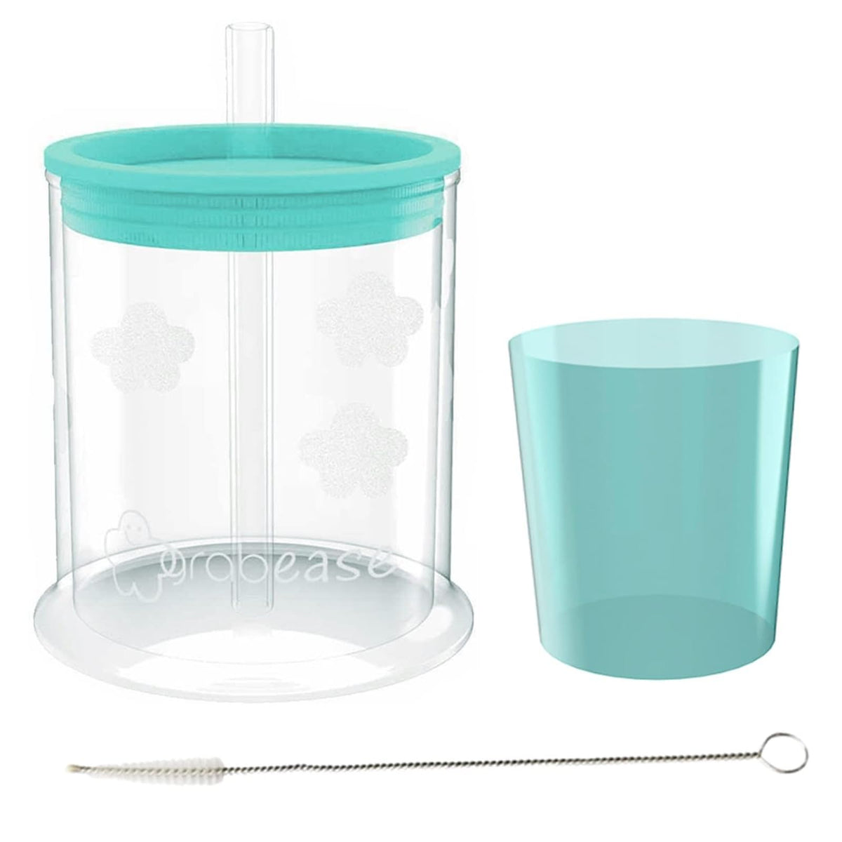 Grabease Convertible Training Cups for Babies – BPA-Free Cups Support Drinking for Babies Aged 6 Months+ to Toddler – Sippy Cup with Straw, Lid, Straw-Cleaning Brush, and Extra Mini Cup, (Teal)