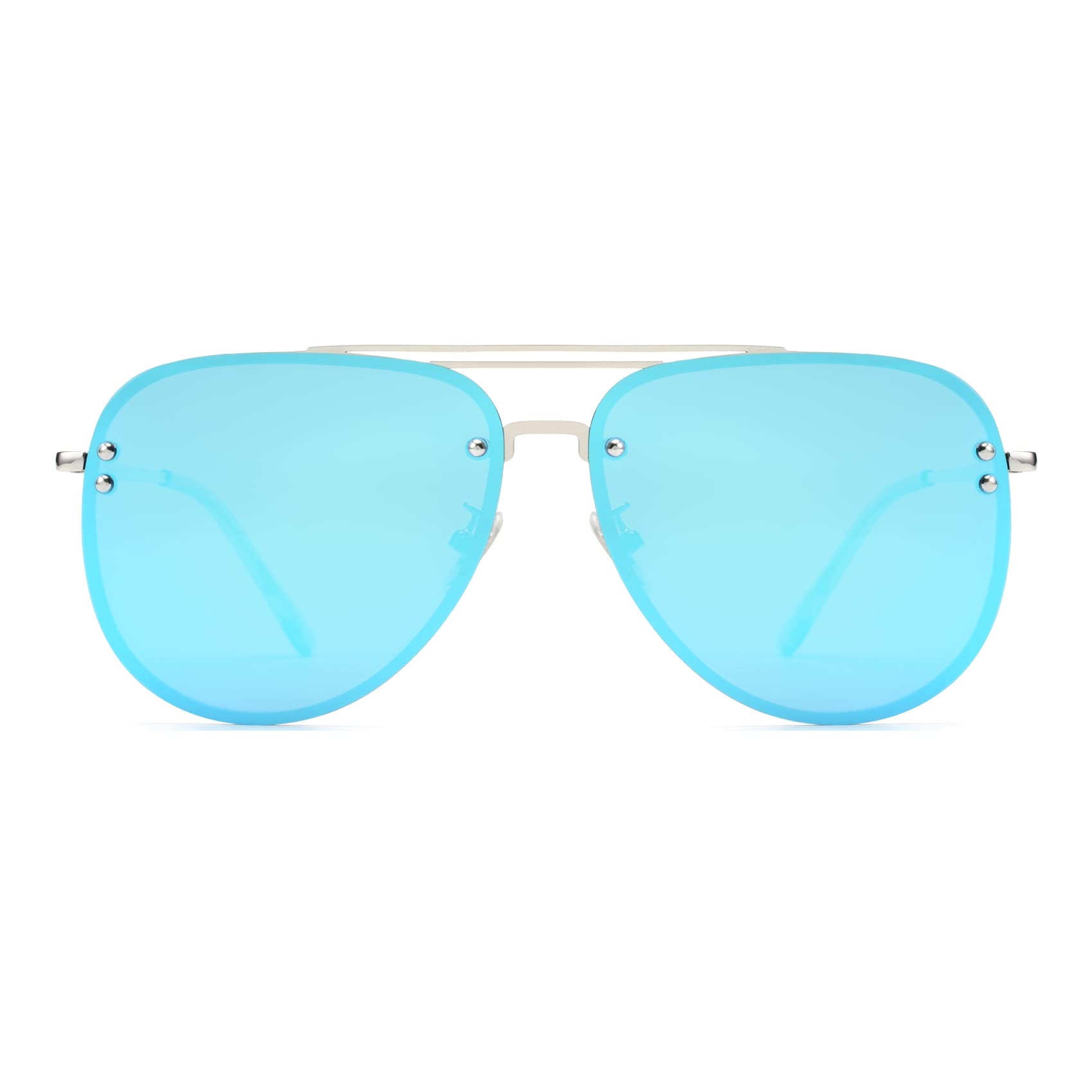 VIVIENFANG Premium Rimless Oversized Aviator Sunglasses for Women, Polarized PC Lens UV Protection Womens Shade VF2203