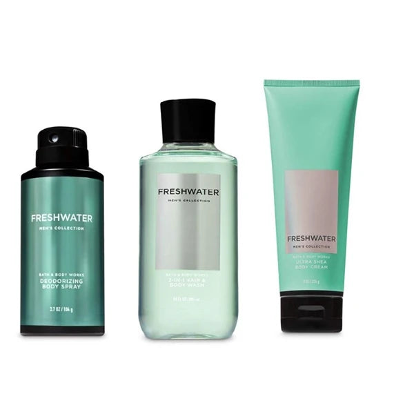 Bath & Body Works - Freshwater - 2-in-1 Hair + Body Wash – Deodorizing Body Spray & Ultra Shea Body Cream - designed just for him!