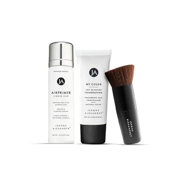 Jerome Alexander My Color 3PC Self Adjusting Full Coverage Foundation Makeup Light with Kabuki Brush and Air Primer