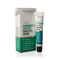 Dr. Sheth's Chamomile & 2.4% Caffeine Under Eye Cream | Reduces Fine Lines, Wrinkles & Puffiness | 0.1% Bakuchiol & Algae Extract for Dark Circles For Women & Men | Daily use anti aging cream -15g