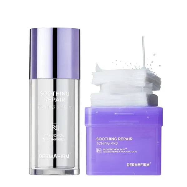 Dermafirm Soothing Repair Set Korean Toning Serum & Exfoliating Toning Pads for Hydrated, Clean Skin