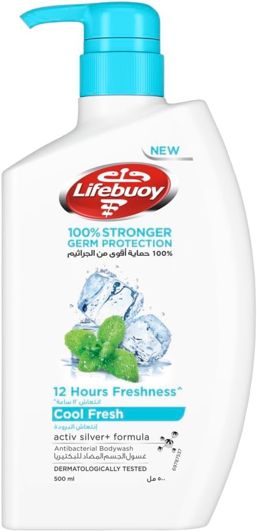 Lifebuoy Antibacterial Body Wash, Cool Fresh, for 100% stronger germ protection* & hygiene, 500ml