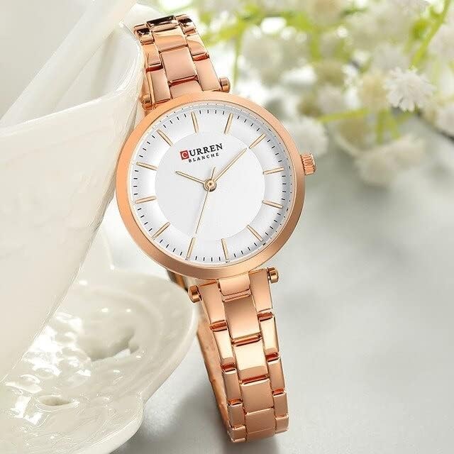 CURREN Ladies Analog Watch Rose Gold Stainless Steel Case White Dial Rose Gold Stainless Steel Bracelet