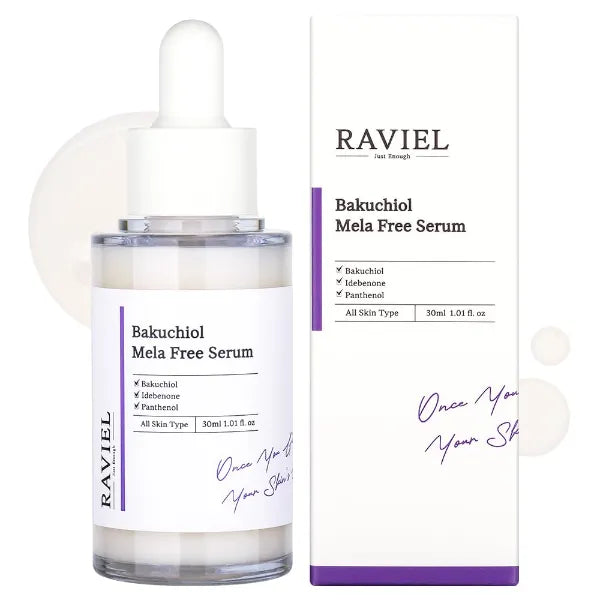 RAVIEL Korean Bakuchiol Mela-Free Serum – Retinol Alternative Anti-Aging Face Serum with Niacinamide & Hyaluronic Acid for Dark Spots, Uneven Skin Tone, Wrinkles & Sensitive Skin, 30ml