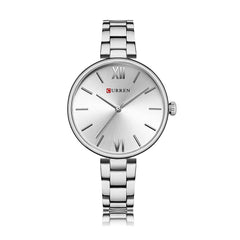 CURREN 9017 Women Watch Quartz Movement Wrist Watch Simple Causal Gift for Women - Silver