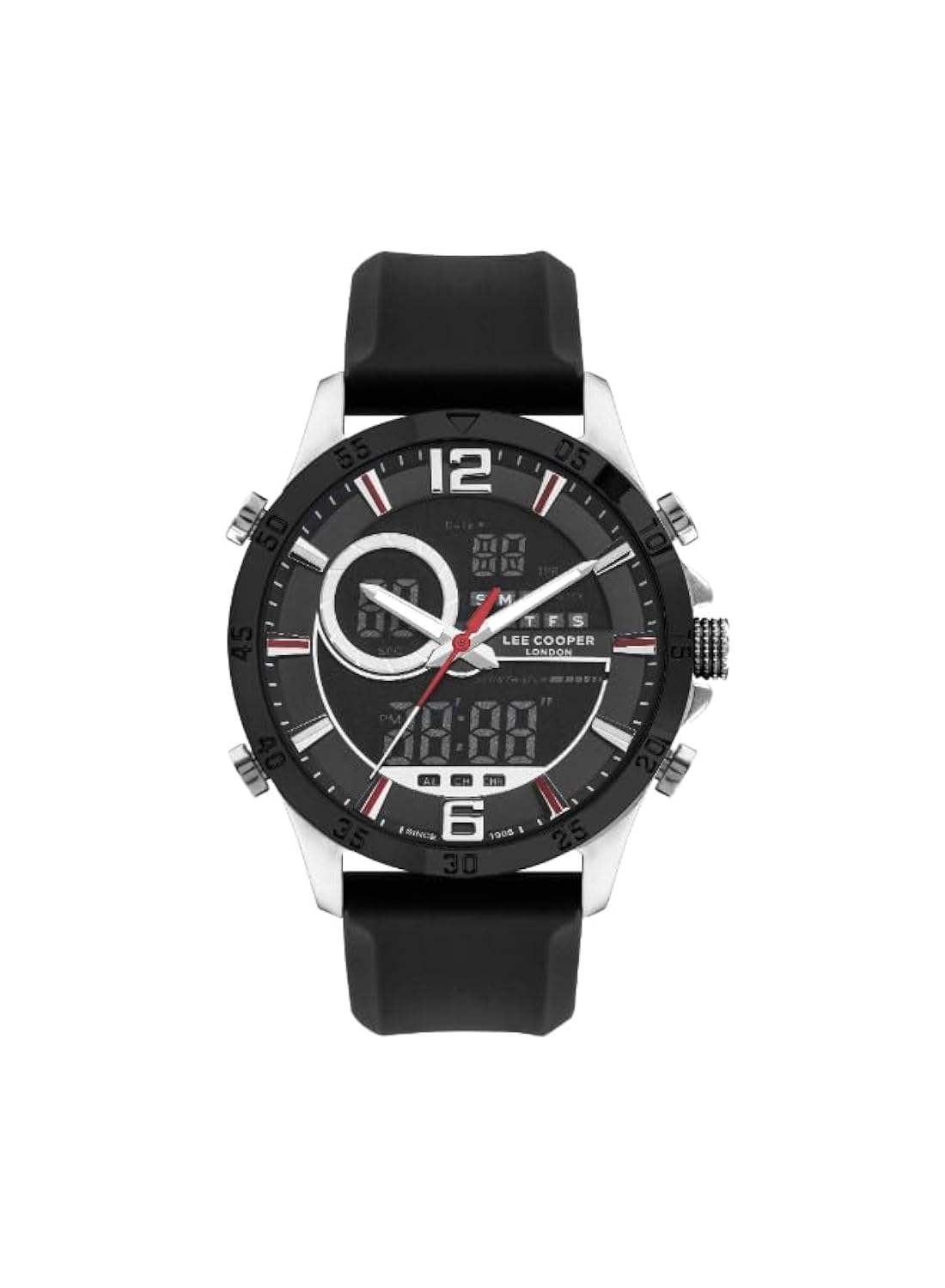 Lee Cooper Men's BJ3950+AL35 Movement Watch, Digital Display and Silicone Strap - LC07559.351, Black