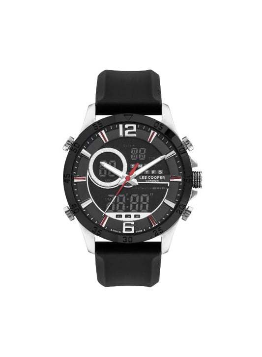 Lee Cooper Men's BJ3950+AL35 Movement Watch, Digital Display and Silicone Strap - LC07559.351, Black