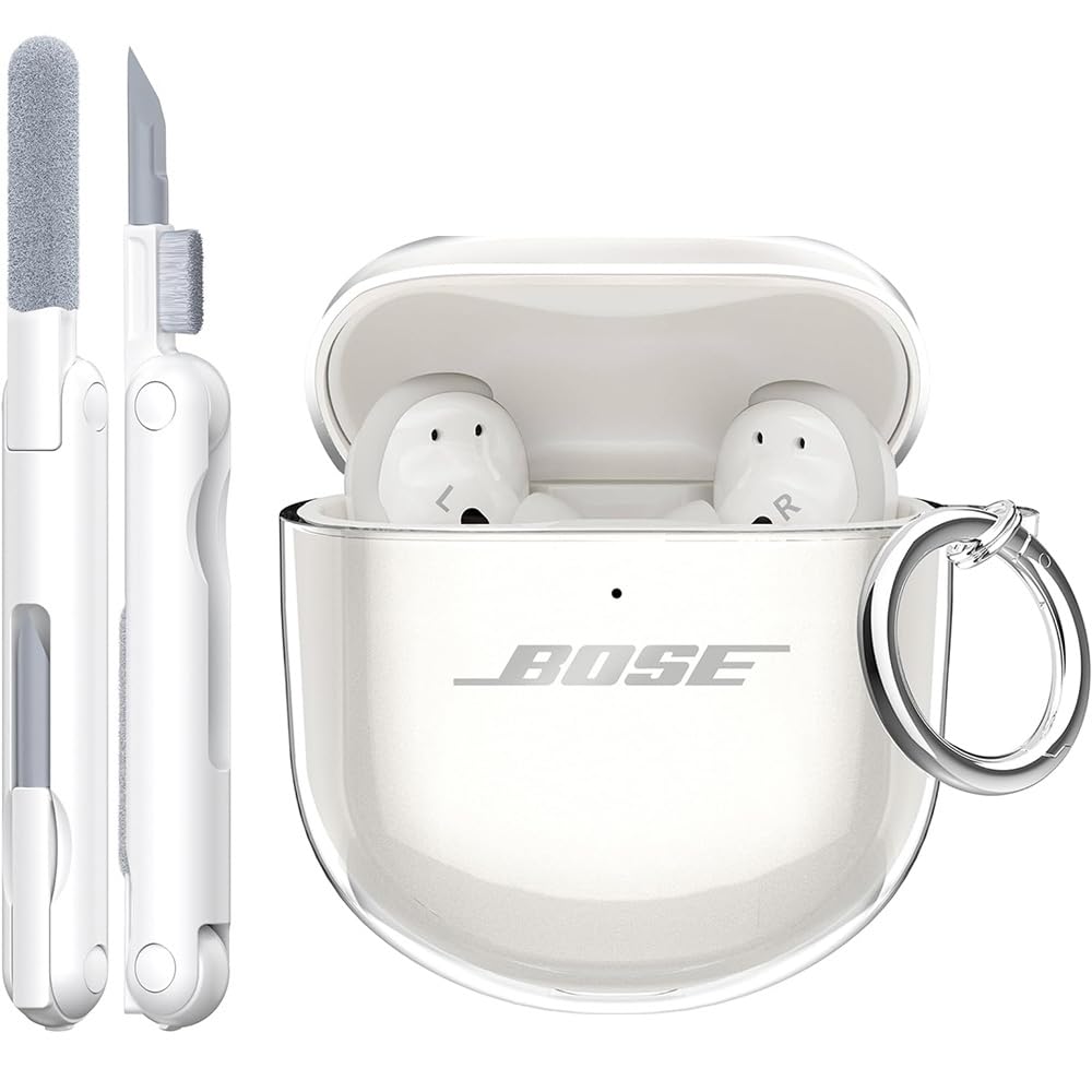 TPU Clear Case Compatible with Bose QuietComfort Ultra Earbuds Case (2023) and Bose QuietComfort Earbuds II Wireless Earbuds,Soft TPU Shockproof Protective Cover with Keychain and Cleaning Kit