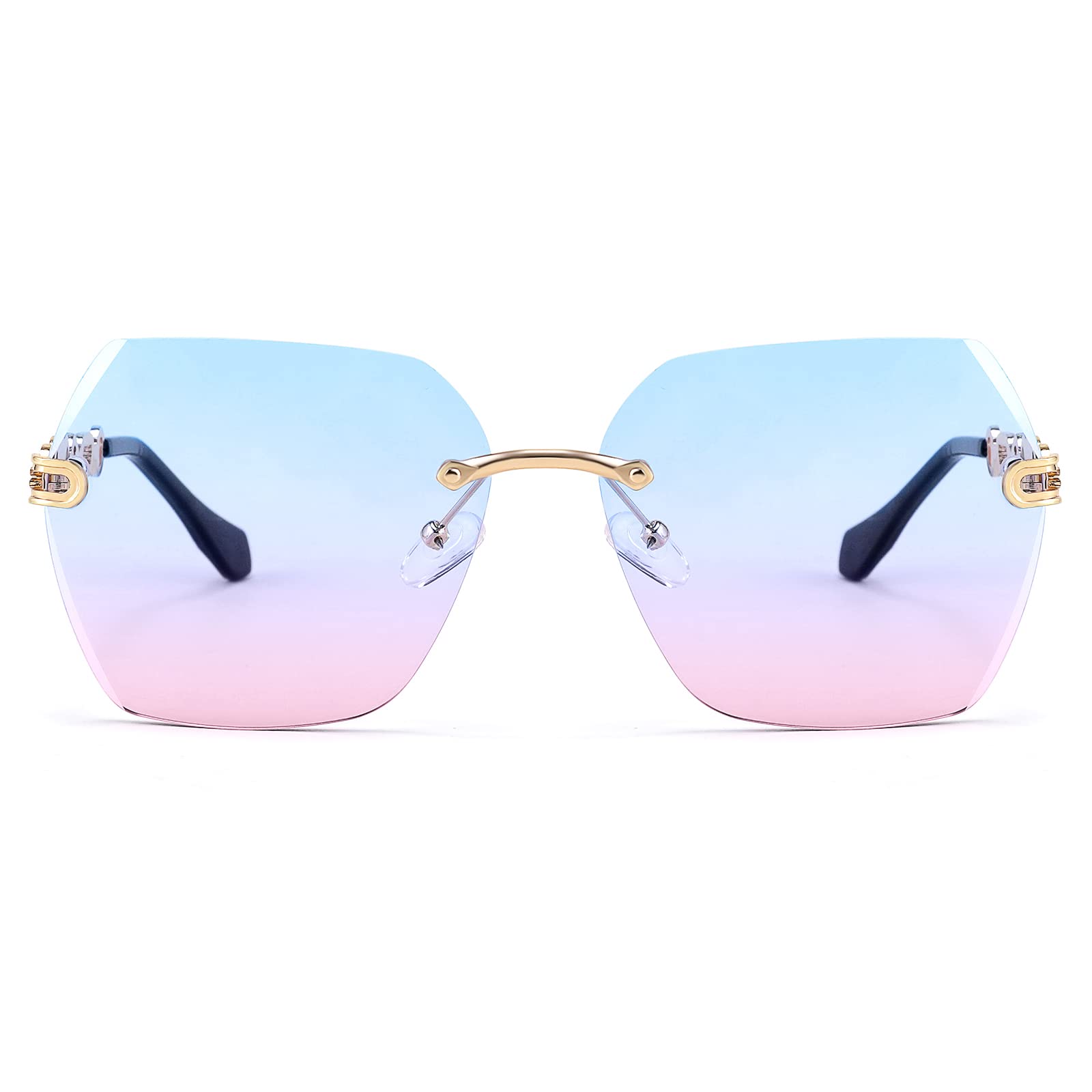 Rimless Sunglasses for Women Metal Square Frame Classic Diamond Grandient lens Eyewear UV Protection Fashion Shades for Women B2567