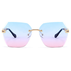 Rimless Sunglasses for Women Metal Square Frame Classic Diamond Grandient lens Eyewear UV Protection Fashion Shades for Women B2567