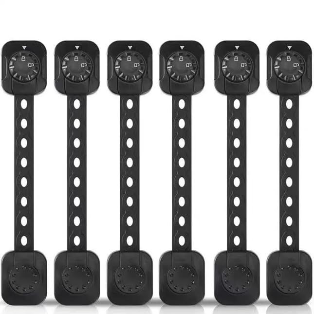 H&A Child Safety Latches - Child Locks for Cabinets - 3M Adhesive Drawer locks for Babies - Adjustable Baby proofing set for Cupboard, Toilet, Oven, Fridge, Door, Window (Black, Pack of 6)