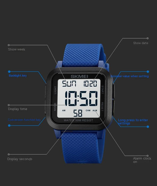 SKMEI Digital Watch - Waterproof Digital Sports Watch with Stopwatch Alarm Countdown Dual Time, EL Backlight Display Digital Watches 42mm Nylon Strap Unisex Wrist Watches - Blue