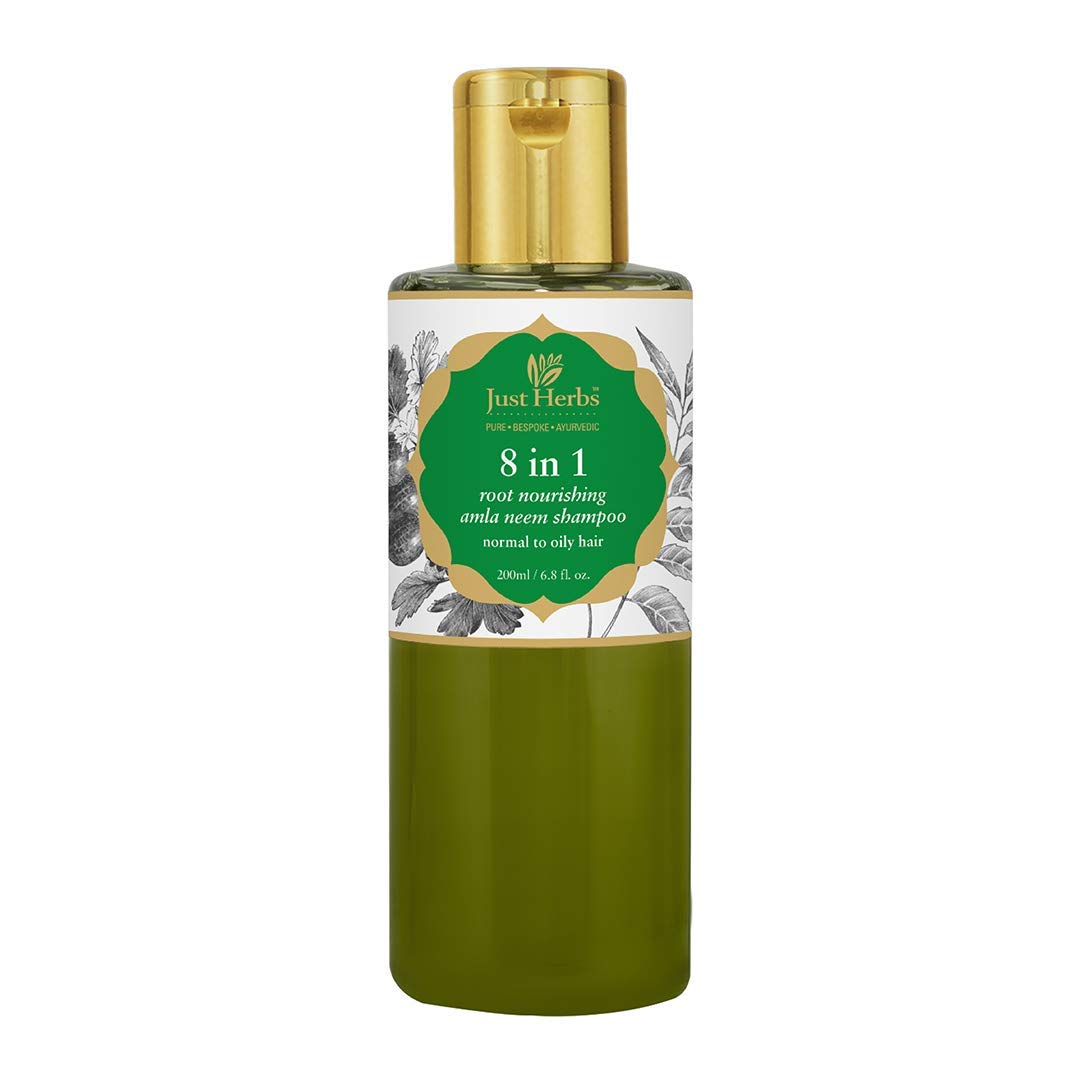 Just Herbs 8 In 1 Root Nourishing Amla Neem Hair Fall Control Shampoo For Men & Women - Suitable For Oily Hair Scalp, Sulphate & Paraben Free - 200 Ml