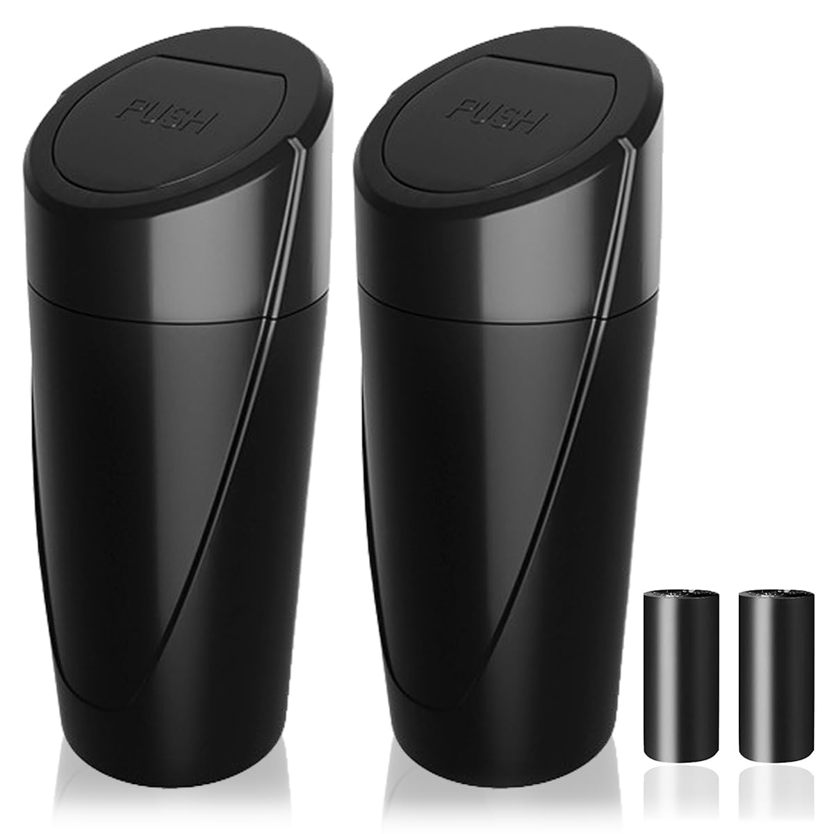 Car Trash Can Bin with Lid, 2 Packs Car Garbage Can Cup Holder, Mini Leakproof Vehicle Trash Garbage Can Bin with 40pcs Trash Bags-Car Organizers and Storage for Front Back Seat Accessories (Black)
